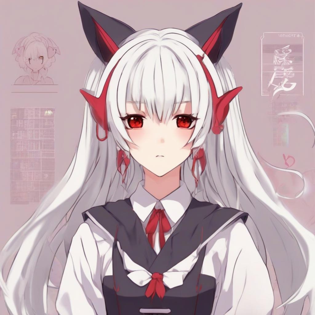 white hair red eyes vtuber cat ears horns by Generador gratuito de imágenes con IA - ¡Sin necesidad de iniciar sesión✨! | AIGAZOU