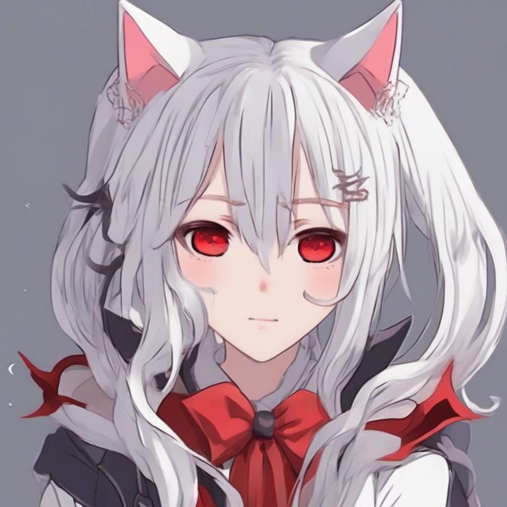 white hair red eyes vtuber cat ears horns by Tạo hình ảnh AI miễn phí - Không cần đăng nhập✨ | AIGAZOU