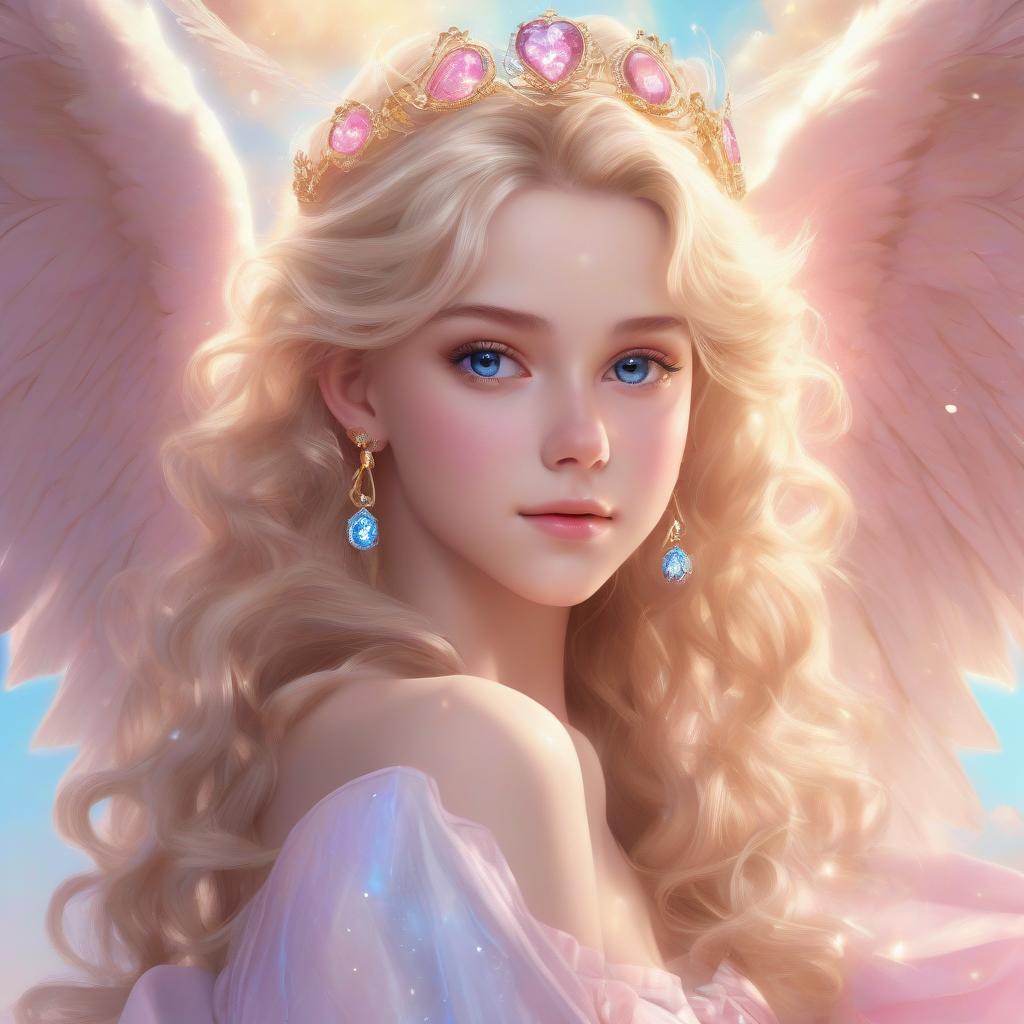 angelic teenage girl with long blonde hair and pink wings by 무료 AI 이미지 생성기 - 로그인 필요 없음✨ | AIGAZOU