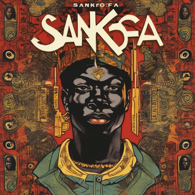 Capa para um álbum em quadrinhos chamado Sankofa, elaborada com base no estilo artístico Pop Art. No álbum Sankofa, a trama se desenrola nos dias de hoje, onde um protagonista enfrenta desafios análogos aos do tempo de Lucas da Feira. Sua história se entrelaça com a do lendário escravo, revelando que a escravidão, embora formalmente abolida, ainda persiste sob novas formas. O enredo aborda a dura realidade das ruas, onde a falta de oportunidades pode levar ao crime, mostrando que a influência do meio é determinante na trajetória de vida de um indivíduo. Estrutura da capa: ela deverá ser dividida exatamente ao meio, do lado esquerdo haverá cenas cotidianas de Lucas da Feira, no século XIX, como ele montado à cavalo, fugindo por uma mata e sendo levado para ser enforcado. Enquanto do lado direito haverá cenas com o personagem Lucas, no século XXI, como ele andando em uma grande moto, beijando-se com uma bela jovem negra e, brincando nas ruas, quando ele ainda era criança (com cerca de dez anos). No centro da capa, dividindo as duas realidades temporais, haverá uma imagem do Lucas visto da da cintura para cima, ele usa uma camisa de capuz, que encobre parcialmente o rosto; eles traz no pescoço uma graça corrente de ouro. Descrição dos trajes dos personagens: Lucas da Feira, do século XIX, usava um chapéu de couro com abas largas, uma camisa de manga longa branca, uma capa de couro nas costas, amarrada pelo pescoço; um cinturão de couro, uma calça branca e, os seus pés estão descalços. Já Lucas, personagem do século XXI, usa roupas despojadas, inspirado nos rappers. by Generator Gambar AI Gratis - Tanpa perlu login✨ | AIGAZOU